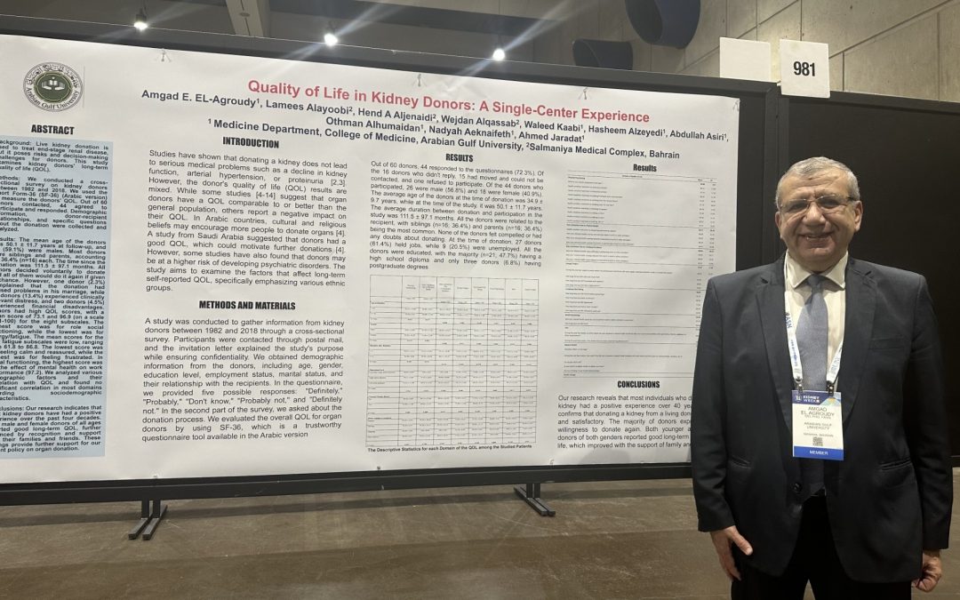 During his participation in the American Society of Nephrology Conference: AGU Professor Albaz Highlights Findings of a Study on “Quality of Life of Kidney Donors Post-Donation”